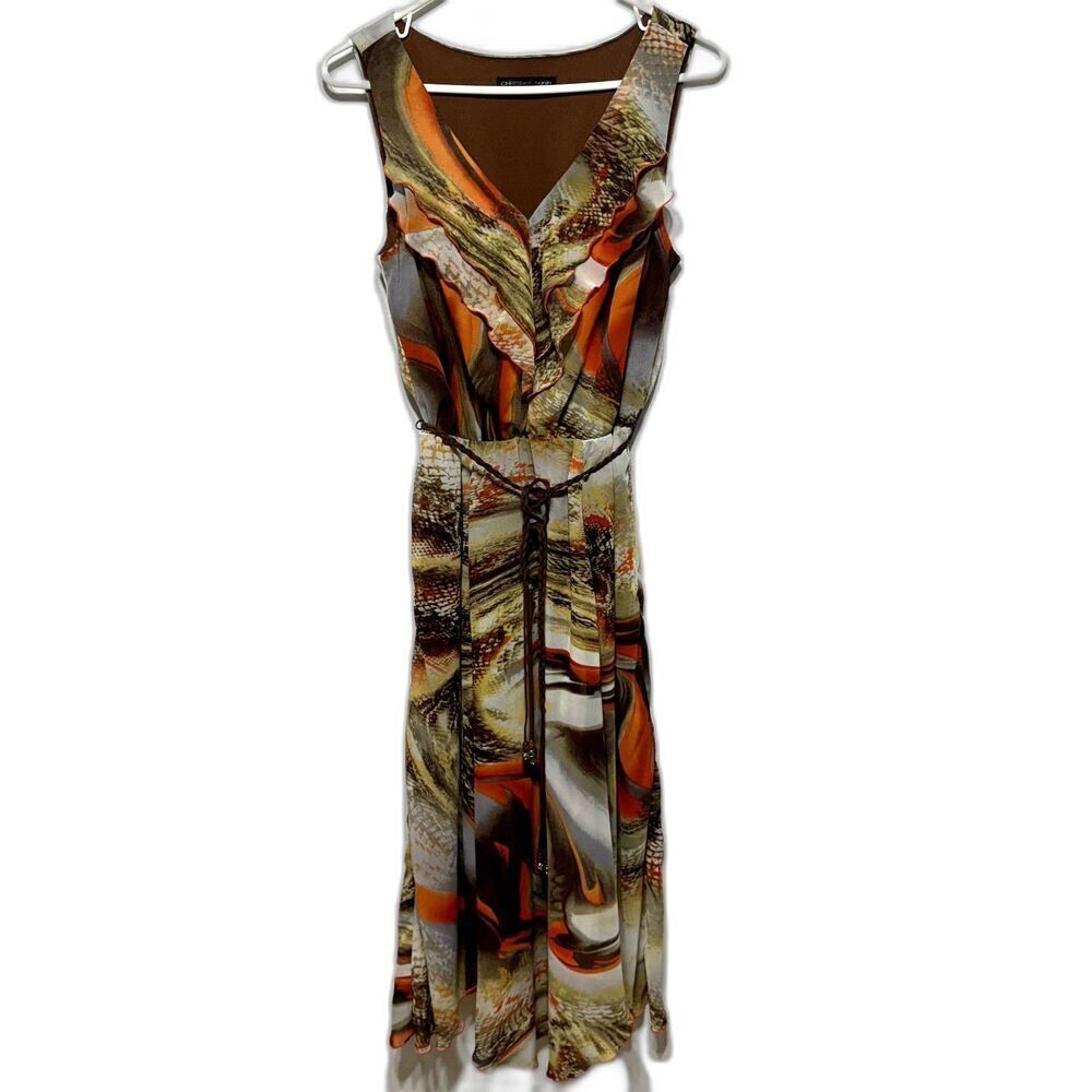 Chris McLaughlin Midi Dress Womens size 8 Brown Snake Animal Print Sleeveless